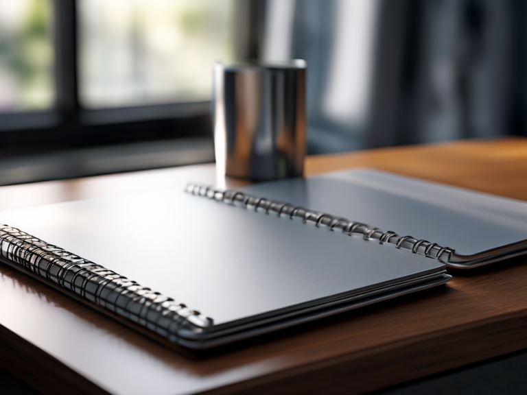 Blank file dividers and a clear storage tray on a brushed metal surface, organized with morning light.