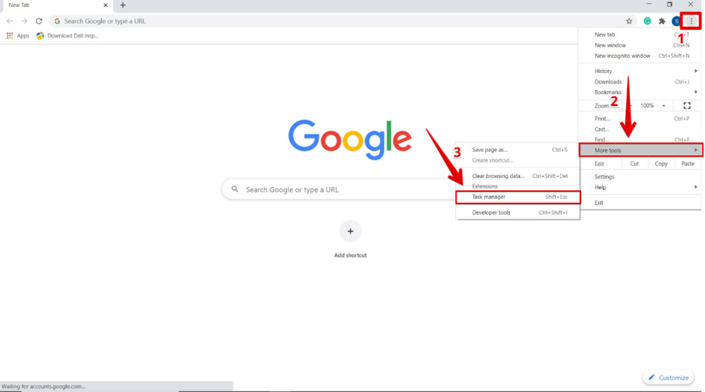 Chrome Task Manager with a locked browser tab selected for termination using End process without clicking the malicious pop-up.